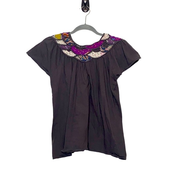 Circus & Co. Women's Gray Mixed Pattern Cap Sleeve Shirt Scalloped Neck size 2 - Picture 1 of 8